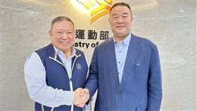 國訓中心董事長林鴻道、執行長趙士強合影國家運動訓練中心16日召開董事會，確定新董事長為前中華奧會主席林鴻道（左），新執行長趙士強（右），即日就任。中央社記者(黎)建忠攝　115年3月16日