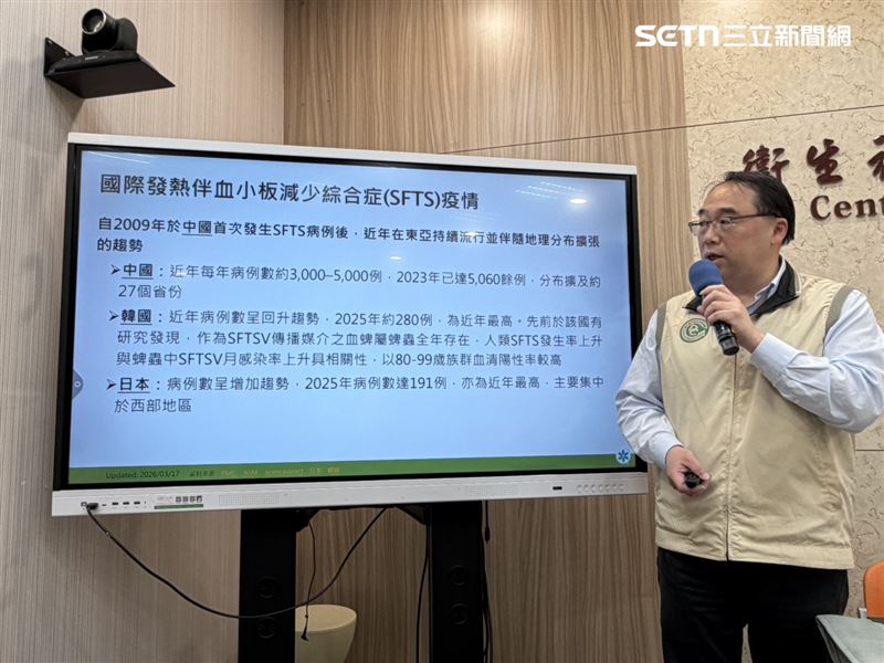 郭宏偉說明，國際間自2009年於中國首次發生SFTS病例後，日本、韓國、越南、緬甸和泰國亦陸續報告案例，近年在東亞呈持續流行並伴隨地理分布擴張的趨勢。（圖／記者簡浩正攝影）