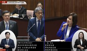 韓國瑜解釋，質詢台硬體如此（只能站三人），部長們不能像小學生一樣，畫面不好看，也讓柯志恩打趣喊道「謝謝訓導長」。（圖／翻攝自國會頻道）