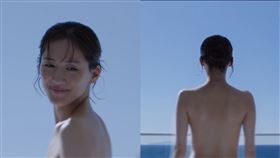 綾瀨遙在主演的UNIQLO全新內衣廣告中，赤裸上身背對鏡頭，粉絲們對如此大膽的尺度感到震驚。（圖／翻攝自UNIQLO YouTube）