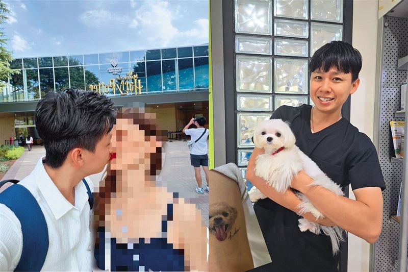 網紅獸醫師殷碩韓（右，翻攝殷碩韓獸醫師臉書）形象很好，卻遭爆私下是大渣男；殷碩韓（左）與小三Ａ小姐（右）到日本旅遊，還高調放閃。（左，讀者提供）