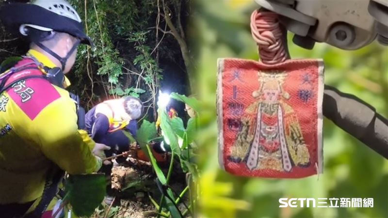 機車上還掛著媽祖平安符相當顯眼，老父親跌落邊坡身亡，兒子則是昏迷，現場遺留農藥及安眠藥空罐，直覺告訴警方這並非意外，案情疑點重重。（圖／翻攝畫面）