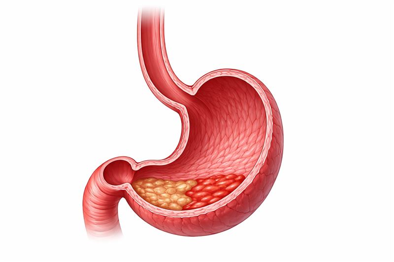 台北慈濟醫院一般暨消化外科醫師陳彥志表示,高達八至九成的胃癌是由胃幽門桿菌感染引起。(示意圖/AI製圖)