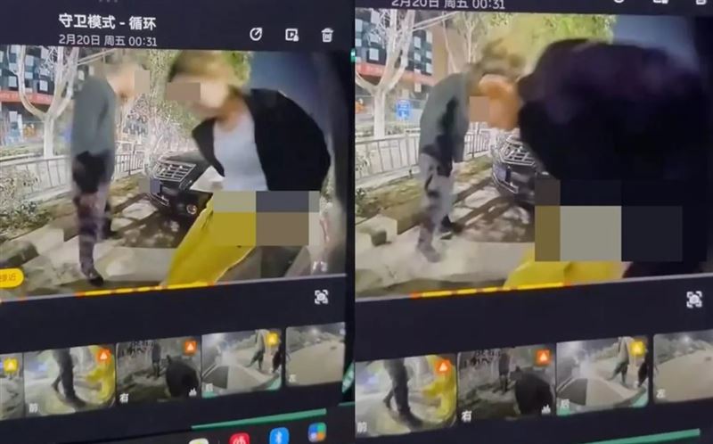 一名女子大剌剌蹲在路邊車旁隨地便溺，畫面都被行車紀錄器拍下。（翻攝影片）