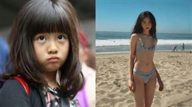 多多8歲時參加《爸爸去哪兒2》（左圖），如今20歲的她曬出比基尼辣照（右圖）。（翻攝duoduo._.huang IG）