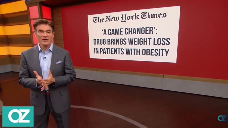 瘦瘦針橫掃全球！體態焦慮養出千億市場。馬斯克瘦13公斤靠它。歐普拉大讚瘦瘦針出現：是一種解脫，一種救贖，彷彿收到了一份厚禮！圖為美國知名電視醫生奧茲在節目公開瘦瘦針有效減肥重磅消息。（圖／翻攝自Doctor Oz《 OZ ALERT》YT）