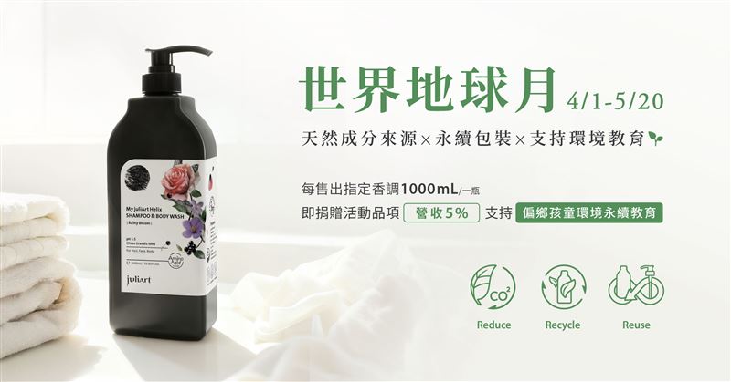 覺亞啟動地球月計畫My juliArt新香「雨中花影」登場，全系列捐出5%銷售支持環境教育，實踐減塑行動。（圖／品牌業者提供）