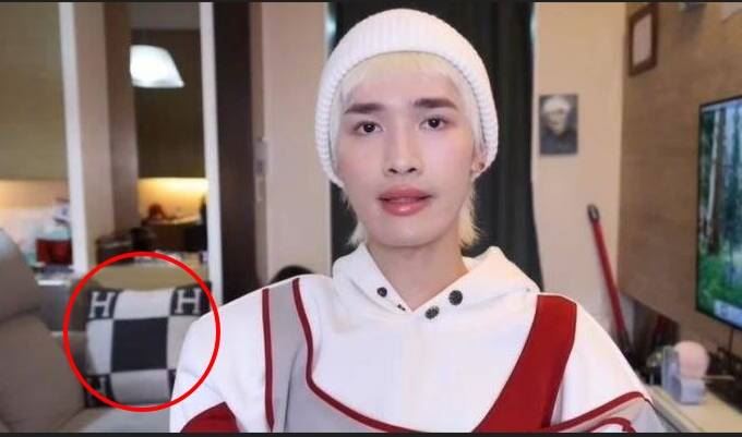 眼尖網友立刻抓包，認出鍾明軒沙發上的愛馬仕抱枕。（圖／翻攝自Youtube）