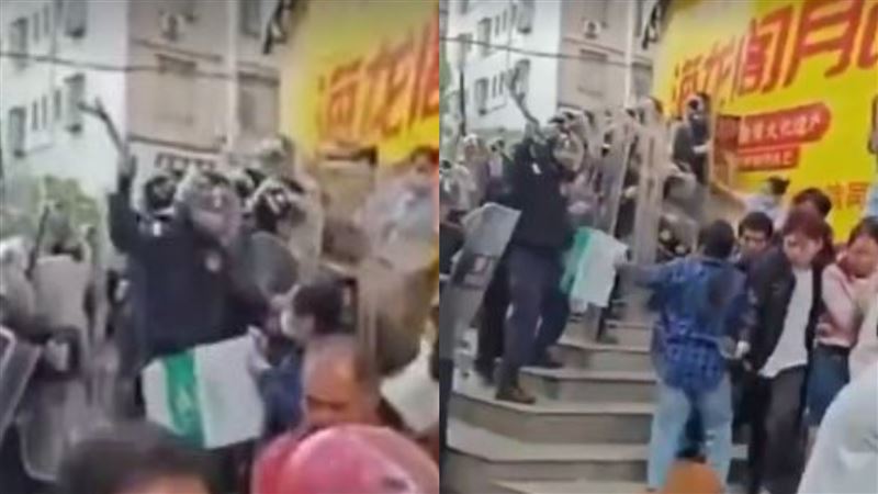 警方動用暴力驅散。（圖／翻攝自微博）