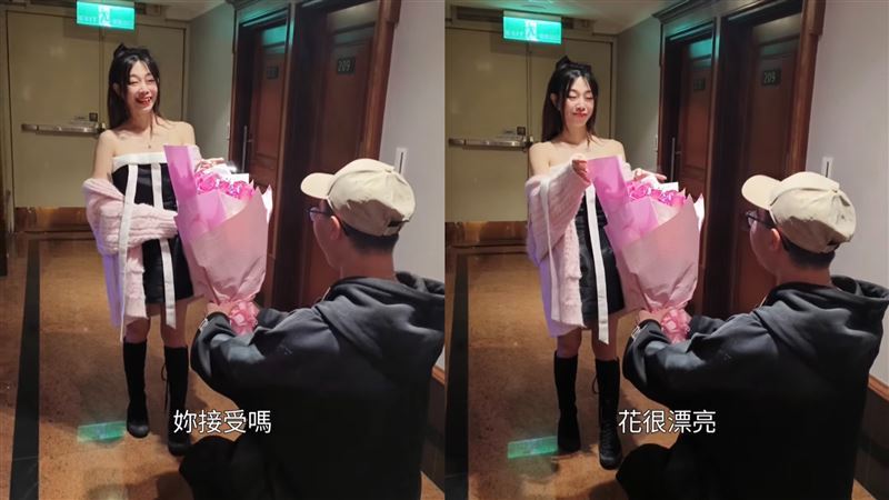 鄧佳華稱與簡簡在一起8個月,幫女方在KTV過生日時拿花下跪向她求婚。(圖/翻攝自鄧佳華Threads)
