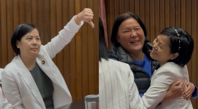 李貞秀對黃捷比倒讚、和陳玉珍愛的抱抱（組合圖／翻攝自吳思瑤Threads）