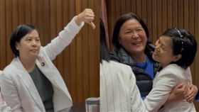 李貞秀對黃捷比倒讚、和陳玉珍愛的抱抱（組合圖／翻攝自吳思瑤Threads）