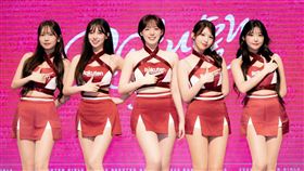 樂天「韓援五本柱」金佳垠（左起）禹洙漢、河智媛、廉世彬、高佳彬正式合體亮相。（圖／樂天桃猿提供）