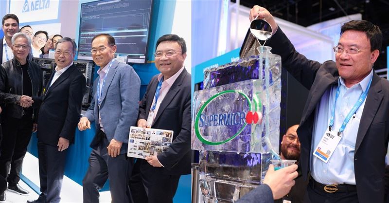 美超微17日釋出共同創辦人廖益賢與黃仁勳同框、展示高端技術「液冷秀」畫面,當時高層齊聚、氣氛熱絡。未料數日後爆出共同創辦人廖益賢,因涉走私AI晶片遭美國起訴。兩張照片如今被外界重新解讀,成為風暴前的關鍵定格。(圖/翻攝自臉書 @美超微)