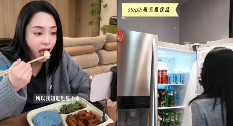 首先是「外食控熱量」，阿嬌表示自己不常下廚，多以外送為主，但會刻意選擇低卡組合，和喝無糖飲料。（圖／翻攝自阿嬌抖音）