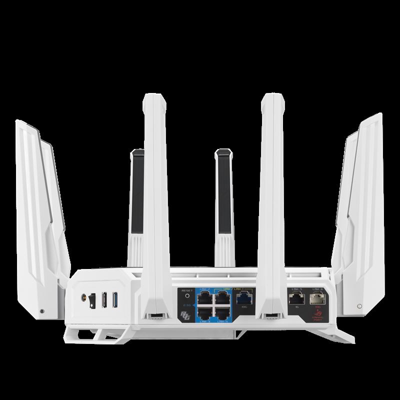 全新ROG Rapture GT-BE19000AI支援320MHz頻段與4096-QAM，可提升連線速度至驚人的19Gbps！再加上２個10G、4個2.5G乙太網路連接埠，總頻寬高達31Gbps。（圖／華碩提供）