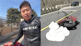 中國重機網紅「黃油膩」試車跑山自撞護欄，頸椎重創不治。（圖／翻攝自微博）