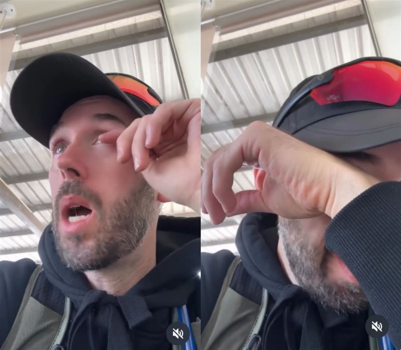 澳洲男子布倫丹‧薩頓近日機車環台,沿途不斷收到台灣民眾熱情餽贈物資與金錢,感動得在便利商店落淚。(圖/翻攝自Threads @Brendan Sutton)