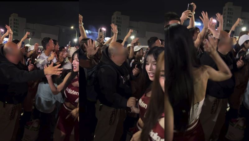 林岱縈在活動時遭眼鏡男子強握她右手「捏著不放」。(組合圖/翻攝自threads)