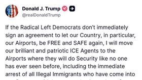 美國總統川普22日宣布，將自隔天起派ICE入駐機場，緩解因預算僵局引爆的邊境安全危機。（圖／翻攝自X平台 @RpsAgainstTrump）
