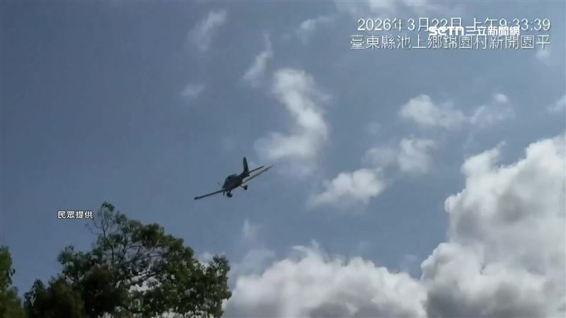 台東池上伯朗大道驚見「輕航機」低空飛過。（圖／民眾提供）