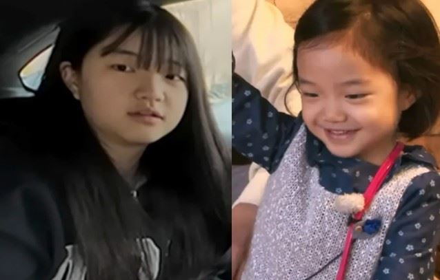 泰恩過去曾在兩天一夜亮相，因外型神似父親、個性自然討喜，被觀眾暱稱為「國民姪女」，此後鮮少曝光，如今睽違10年再度現身，引發關注。（圖／翻攝自MBC《秘密聖誕老人俱樂部》（左）、KBS2《兩天一夜》劇照）