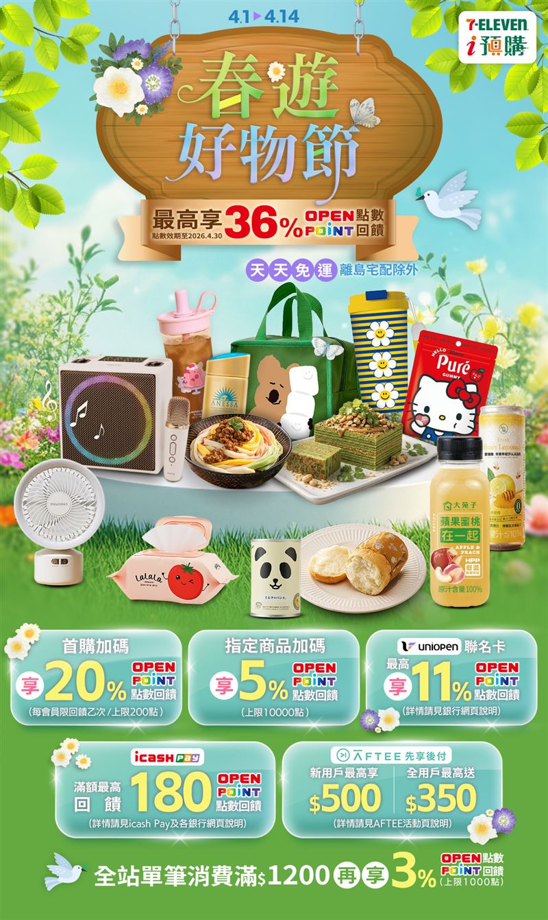 「春遊好物節」精選上百支跨類別商品下殺最低2折起,期間不限金額全站天天免運。(圖/品牌業者提供)