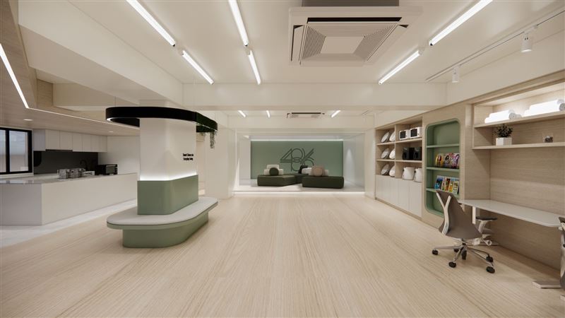 486團購全新台中門市規劃兩層複合式空間，為品牌首間空調採用租賃月付機制的實體據點(3D示意圖)。（圖／486團購提供）