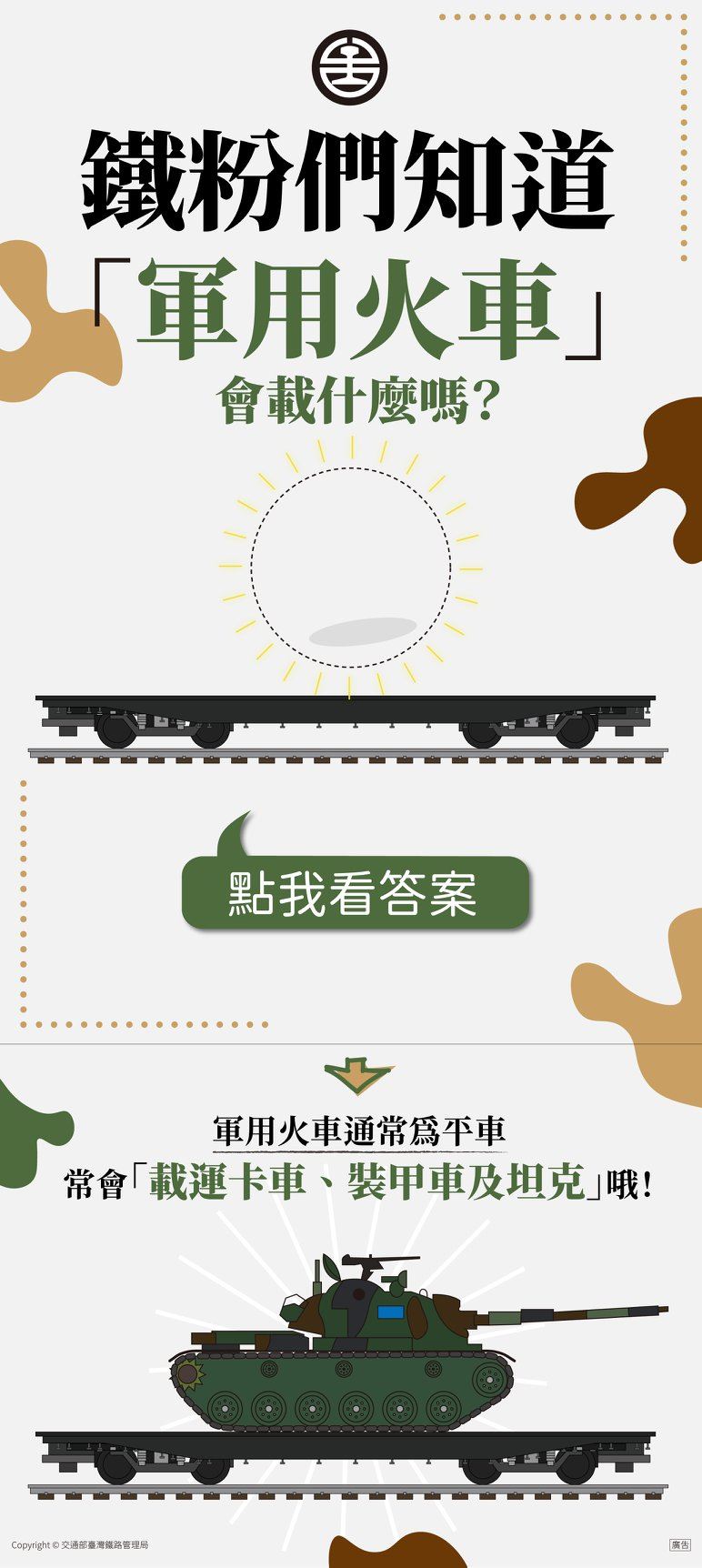 臺鐵粉專曾在軍人節介紹軍用火車，勾起不少退伍軍人「綁鐵皮」的回憶。（圖／翻攝fun臺鐵臉書）