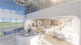 精品宴會廳「森邸」，宴會廳僅設150席，強調私密與俱樂部會員般尊榮的頂級款待，空間設計以全白設計理念，打造新世代的時尚氛圍。（圖／雲品國際提供）