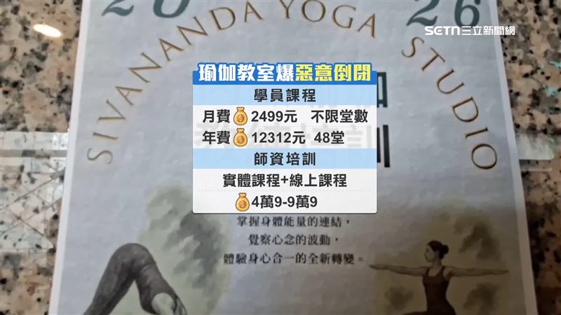 瑜伽教室在台北、高雄也有營運據點，課程收費不便宜，從單月2500元到年費12000元都有