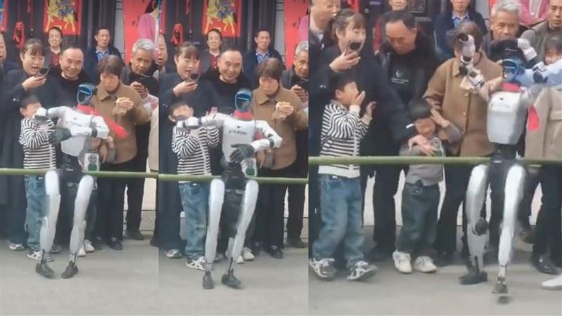 機器人打完小男孩還繼續跳，網友大罵：簡直不講武德。（圖／翻攝自微博）