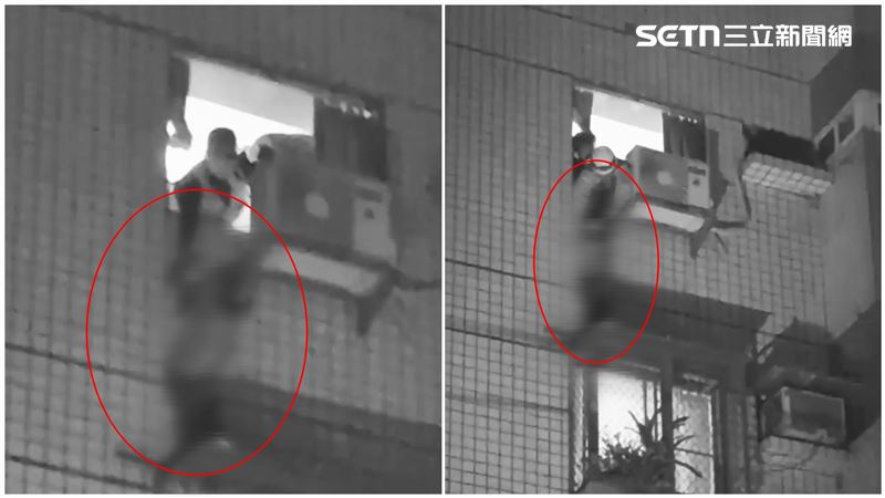 搜救現場危急，消防同時分派兩組人力，一組從外牆接近男童，另一組則在5樓以繩索固定、穩住重心並安撫情緒。（圖／民眾提供）