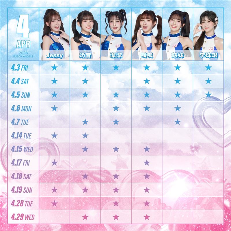 4月班表李珠珢僅開幕賽3天。（圖／翻攝自Fubon Angels臉書）