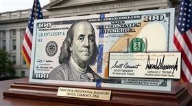 美國財政部宣布，為了慶祝美國建國250週年，今年將發行的美鈔上，將史無前例地印上現任總統川普的「親筆簽名」。（圖／GEMINI生成示意圖）