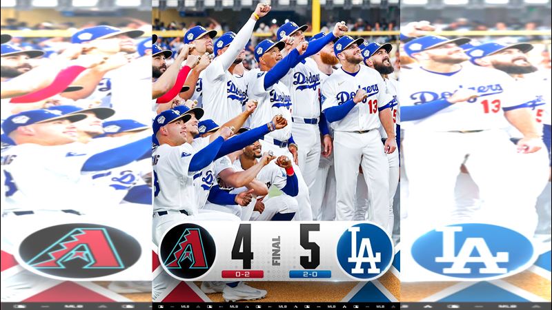 道奇5:4擊敗響尾蛇。(圖/翻攝自MLB X)
