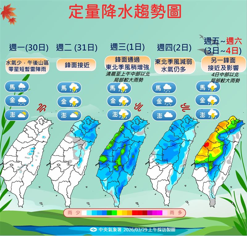 未來一週降雨趨勢。（圖／氣象署提供）