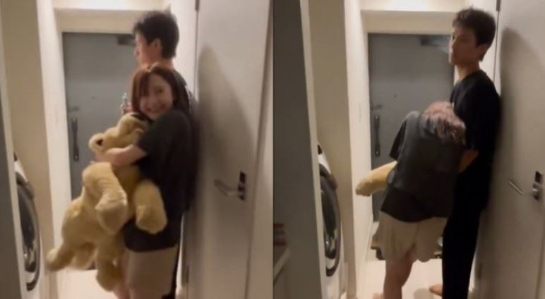 鈴木悠仁被鈴木久留美抱著相當親暱，還在室內抽菸。（圖／翻攝自Threads）
