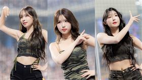 中職開幕戰28日開打，韓籍啦啦隊員金佳垠（左起）、廉世彬、高佳彬合體應援。（圖／樂天桃猿提供） 