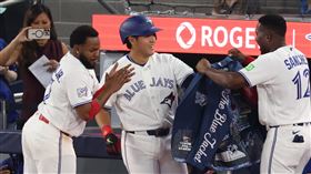 岡本和真敲出大聯盟生涯首轟。（圖／美聯社／達志影像）