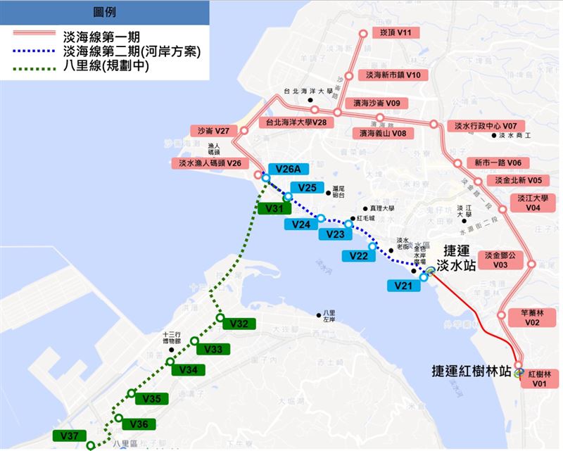 淡海線第二期與八里線路網圖。（圖／新北捷運局提供）