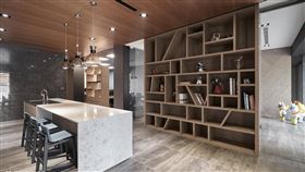 入門映入眼簾的接待區是一座長型中島台，宛若小餐酒館慵懶放鬆的氣息，讓來 訪的客人眼睛為之一亮！(圖／幸福空間-大久空間設計)