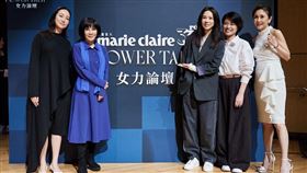 （左起）Melinda Wang王詠穎、吳淡如、謝盈萱、嚴藝文、主持人曲愛玲出席美麗佳人舉辦的「POWER TALK 女力論壇」。（圖／Marie Claire 美麗佳人提供）