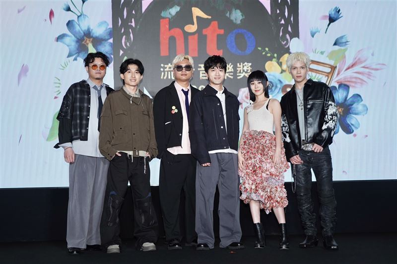 「2026 hito流行音樂獎」邀請icyball 冰球樂團(左起)、白安、派偉俊揭曉入圍名單。(圖/記者趙于瑩攝影)
