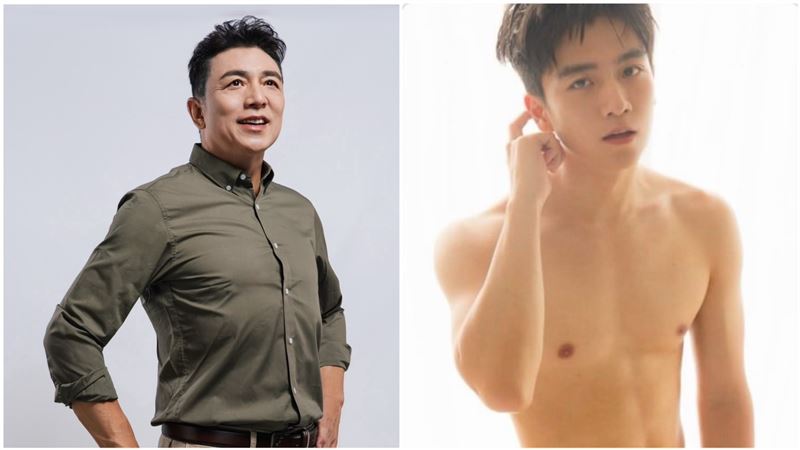 近日有網友在社群翻出凌子楚大學學士照，以及兒子（右）擔任模特兒的寫真照作對比，直呼「兒子完美繼承了基因」。（圖／翻攝自凌子楚臉書）