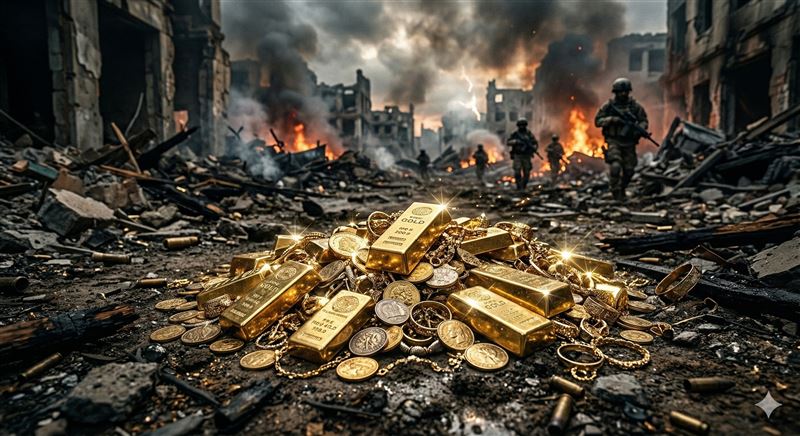 金價自今年初的高點以來已重挫約2成，目前每盎司更在4,500美元附近震盪。（圖／AI生成圖）