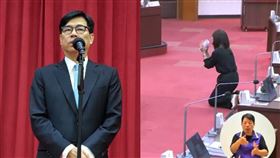 國民黨高市議員陳麗娜今質詢時，突然向市長陳其邁下跪哭訴。（圖／翻攝畫面）