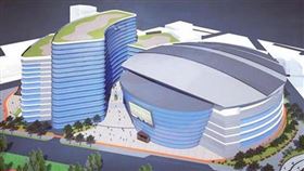 板橋第二運動場場館老舊，新北市體育局規畫透過BOT案，打造成可容納1萬人以上的運動休閒場館「新北小巨蛋」。圖為模擬圖。（新北市體育局提供）
