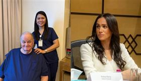 梅根的父親湯瑪斯（左圖左）在菲律賓與小35歲的護理師里歐卡內多（左圖右）相戀。（圖／翻攝X@HouseOfVanity88、Lillian Glass臉書）