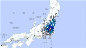 日本關東驚傳「5.0地震」，最大強度達5弱，東京也出現搖晃情形。（圖／翻攝自日本氣象廳）
